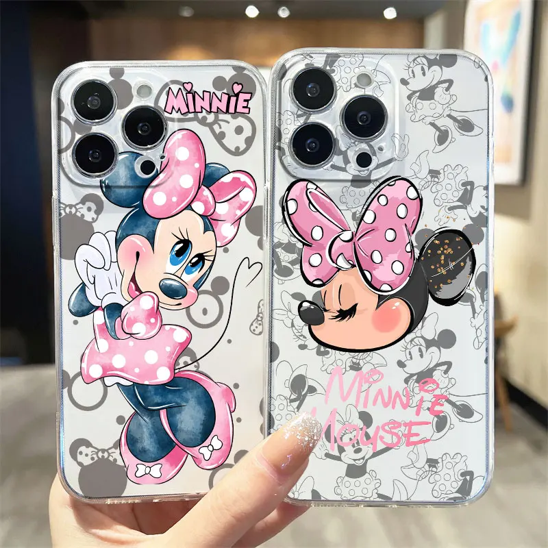 Pink Minnie Mouse For iPhone 15 14 13 12 11 Pro Max XS Max X XR 7 8 Plus 6S 5S Shockproof Transparent Phone Case