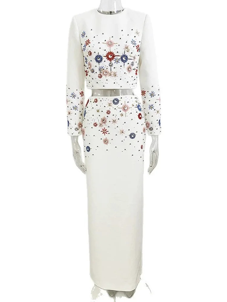 2025 Commuter Faion Star ort Diamond Embellished Top Gonna lunga Set Set due pezzi Heavy Work Sle Fibra di poliestere da donna...