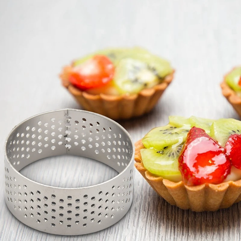 10Pcs 4.5cm Round Stainless Perforated Seamless Tart Ring Quiche Ring Tart Pan Pie Tart Ring with Hole Tart Shell Ring