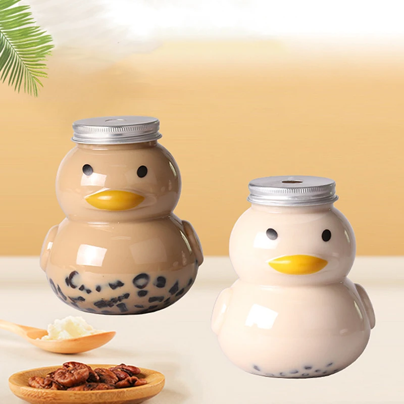 Online Celebrity Cartoon Milk Tea Bottle Small Yellow Duck Beverage Bottle Disposable Coffee Cup Juice Bottle With Straw