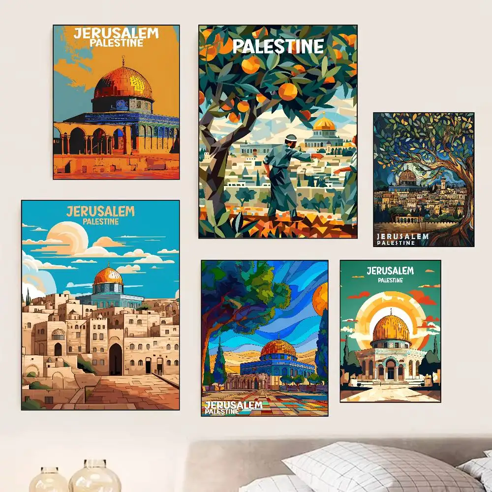 Jerusalem Palestine Travel Poster Self-adhesive Art Room Entrance Restaurant Wall Decor Art Painting
