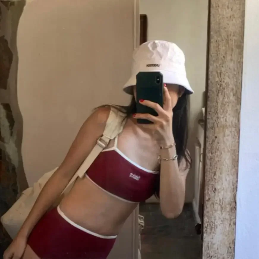 Traje de baño conservador de una pieza de cintura alta para niñas jóvenes, conjunto de Bikini de estilo coreano con doble correa, ropa de baño para mujer