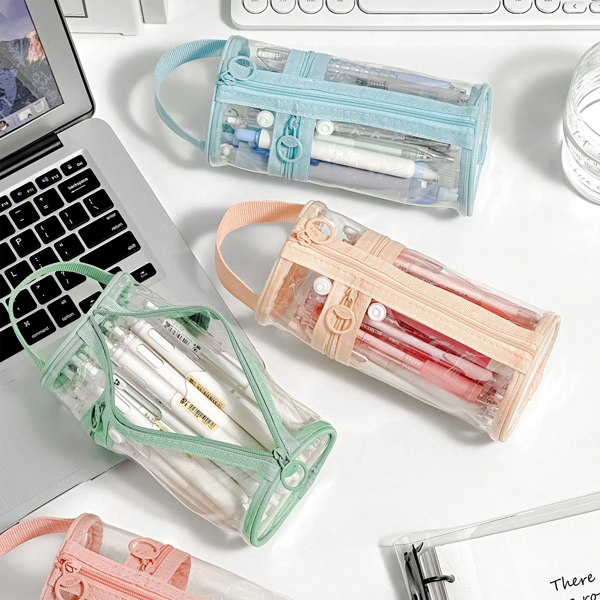 

Transparent Mesh Pencil Holder Pen Case Handbag Large Capacity for School Office Stationery A7797