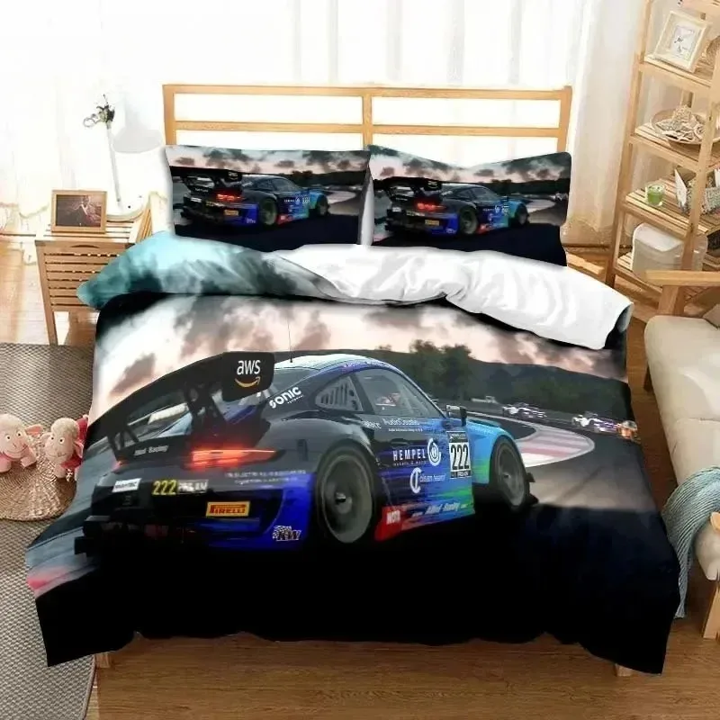 

3D Print Cool Racing Car Drift Cars Bedding Set Single Twin Full Queen King Size Bed Set Adult Boys Bedroom Men Boys Gift
