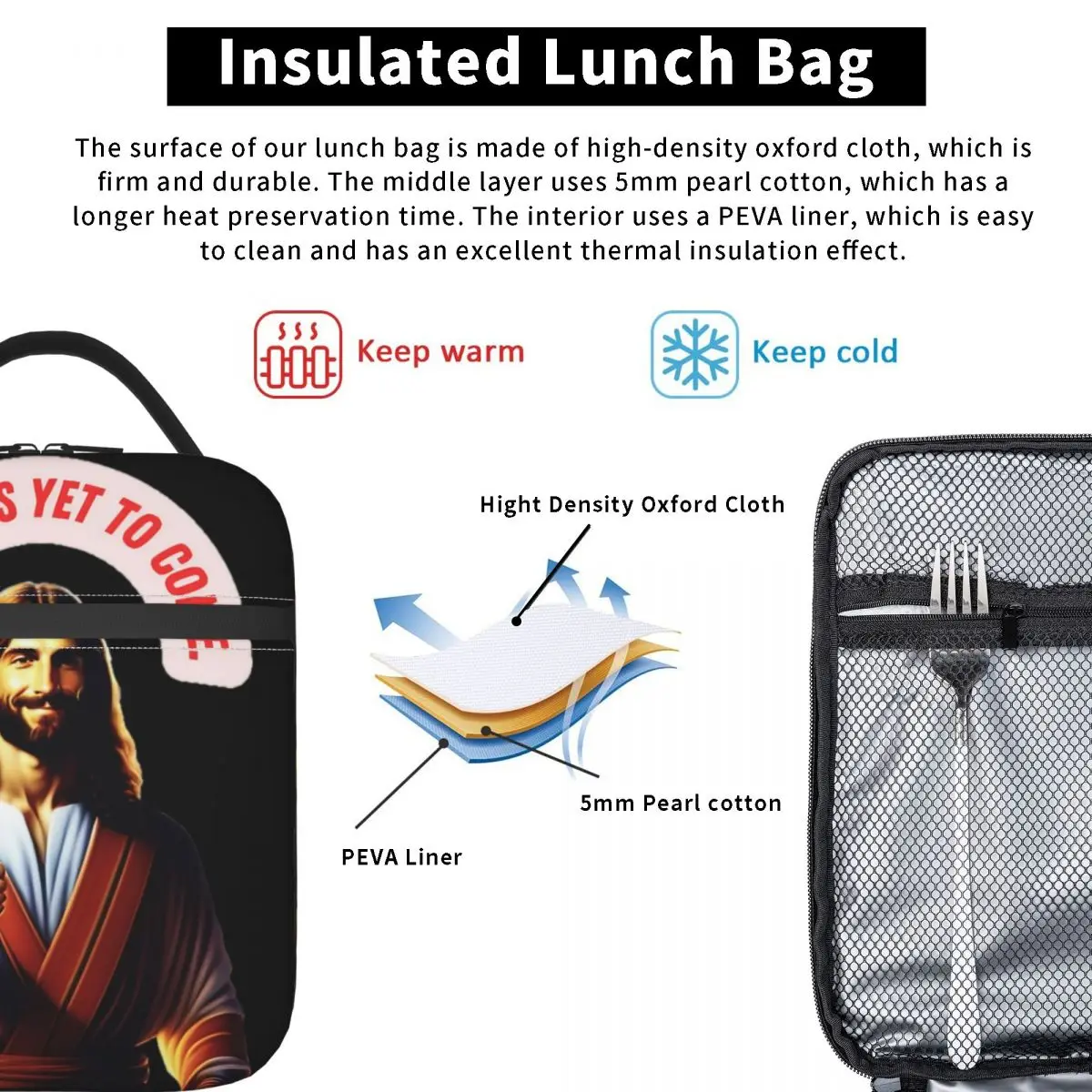 Yeshua The Best Thermal Insulated Lunch Bag for School Funny Jesus Portable Food Bag Men Women Thermal Cooler Lunch Boxes