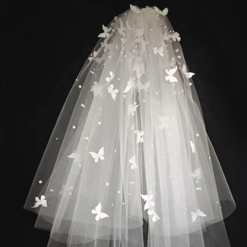 

New Bridal Headgear Butterfly Short Petal Beads Wedding Main Wedding Dress Headgear Super Fairy Veil