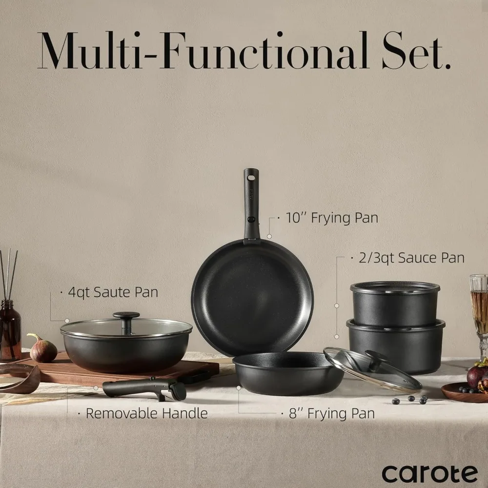 

Pots and Pans Set Non Stick, Cookware Set Detachable Handle, Nonstick Induction Kitchen Sets Non Stick with Removable Handle