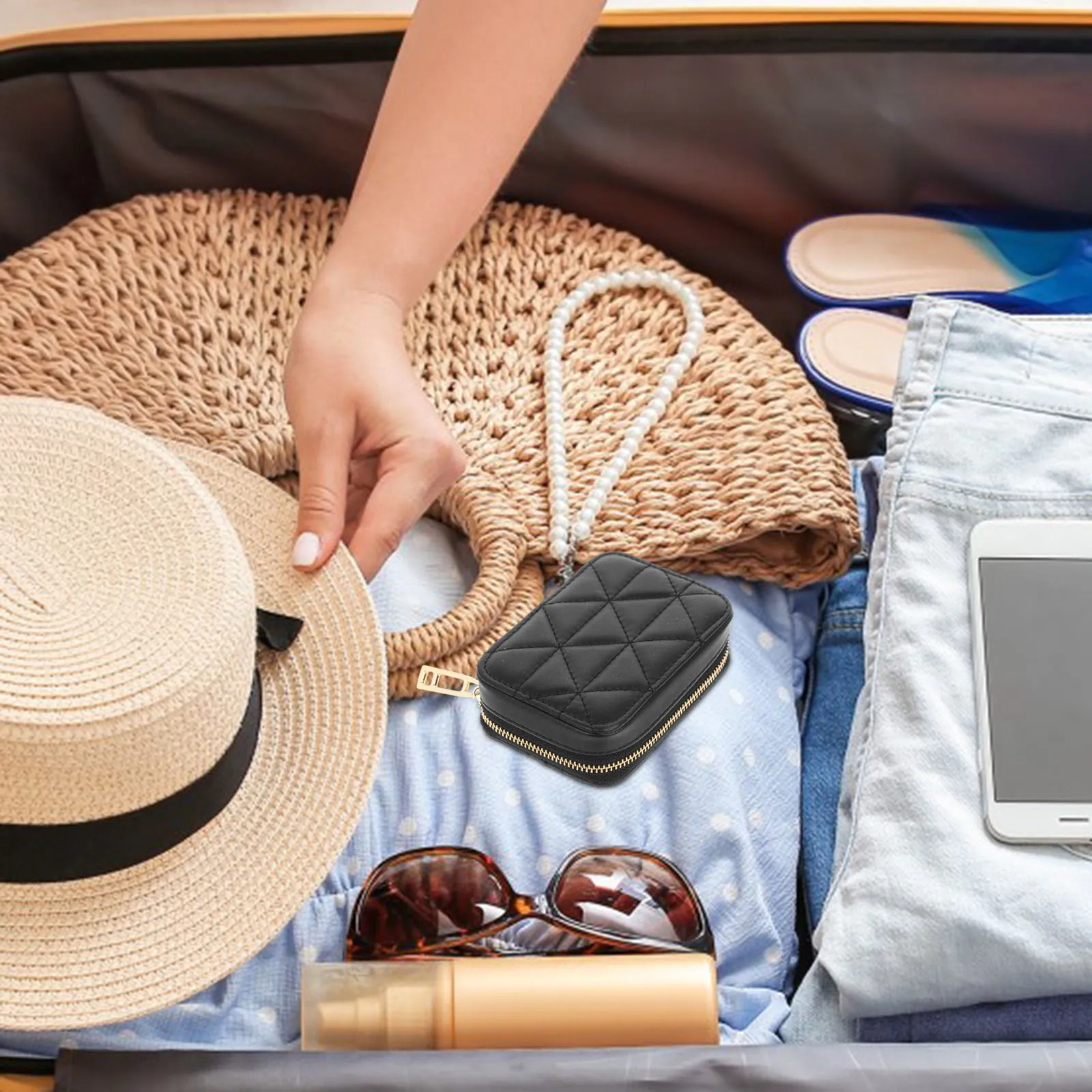 

1Pcs Lipstick Mirror Makeup Pouch Portable Travel Cosmetics Storage Bag Small Organizer Makeup Bag for Women