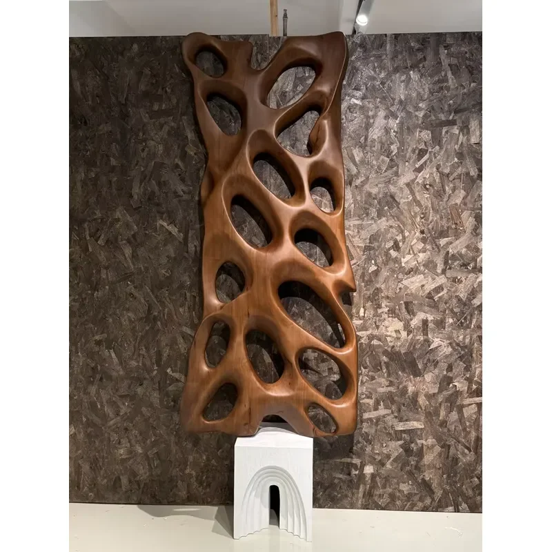 Hand-Carved Wall Art Modern Wood Sculpture Abstract, Neutral Textured Wall Decor