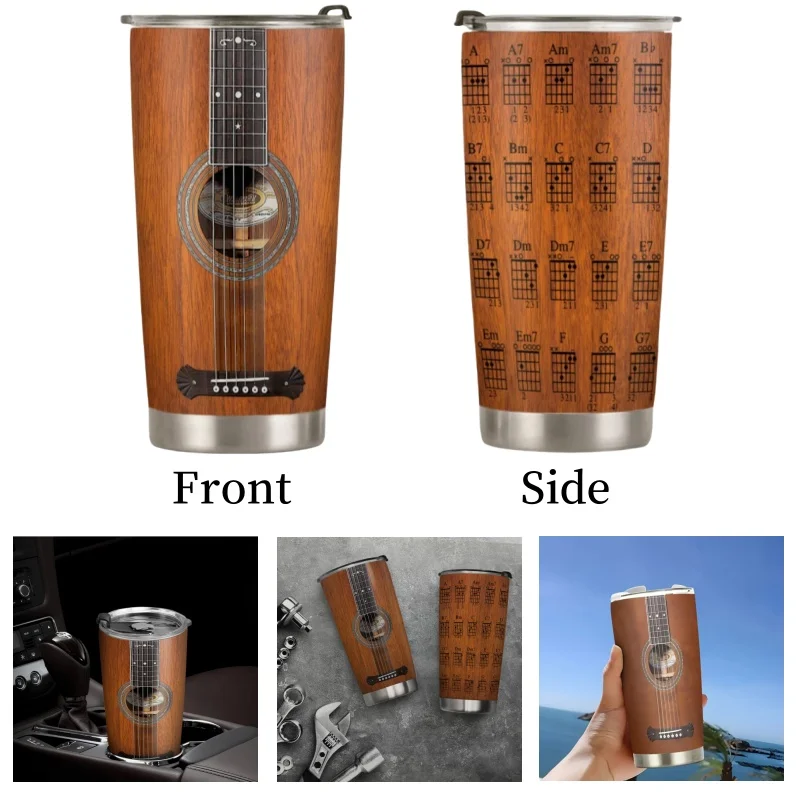 Acoustic Guitar Chord Cup With Lid Retro Durable Guitars Tumbler Cup Musical Instruments Mug For Home Workplace Store And Hotel