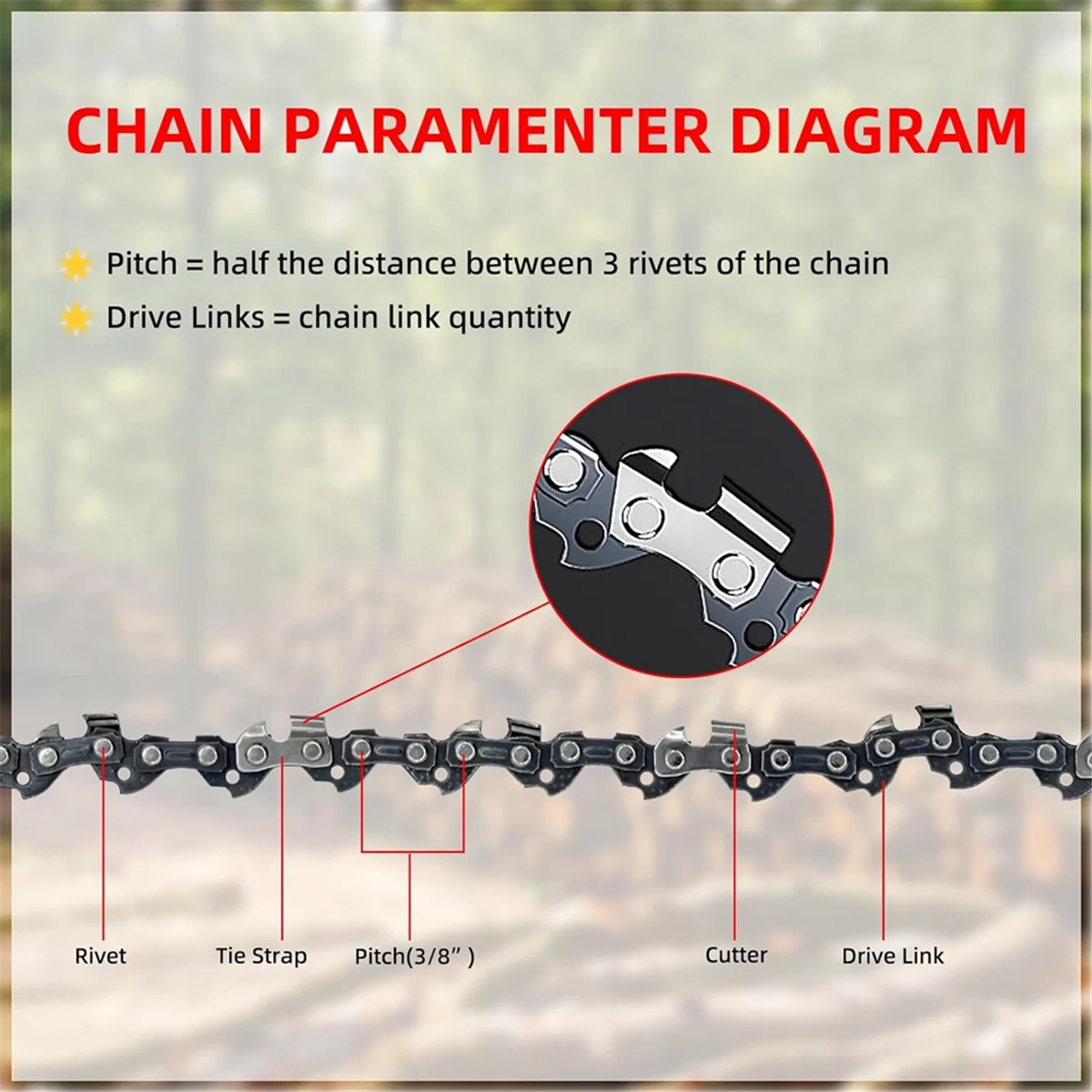 2 Pack 18 Inch Chainsaw Chain and Chainsaw Guide Bar with 3/8 Inch LP Pitch.050 Inch Gauge 62 Drive Links