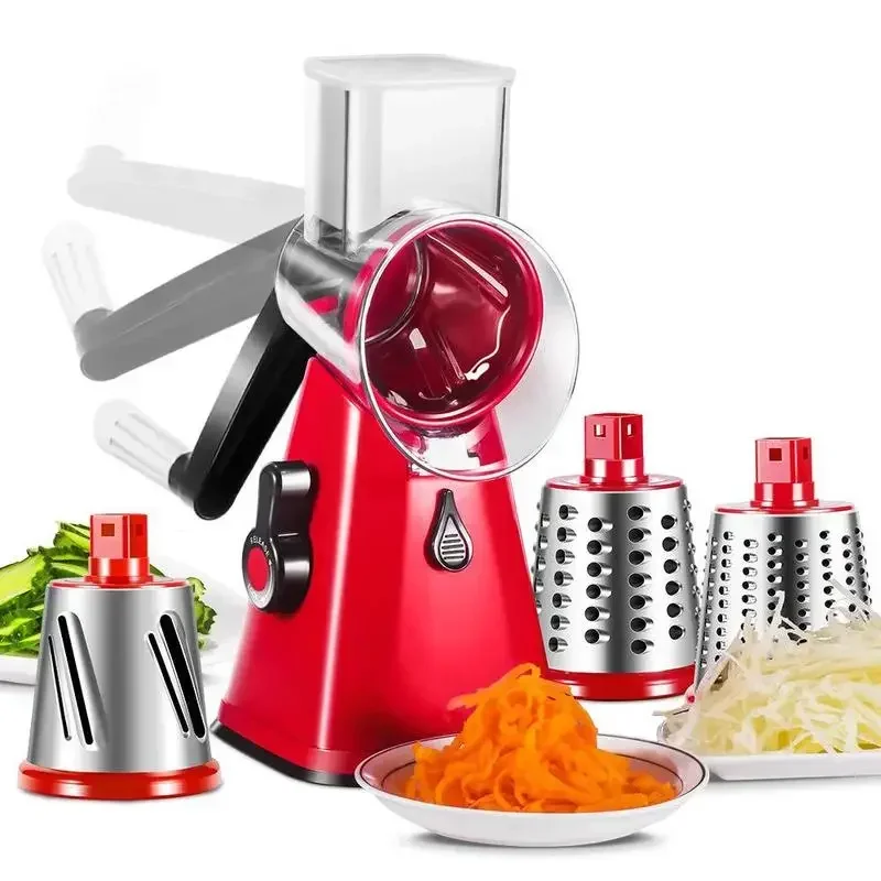 

Rotary Cheese Grater Kitchen Mandoline Vegetable Slicer with 3 Replaceable Blades Manual Chopper for Nuts Vegetable Chocolate D3