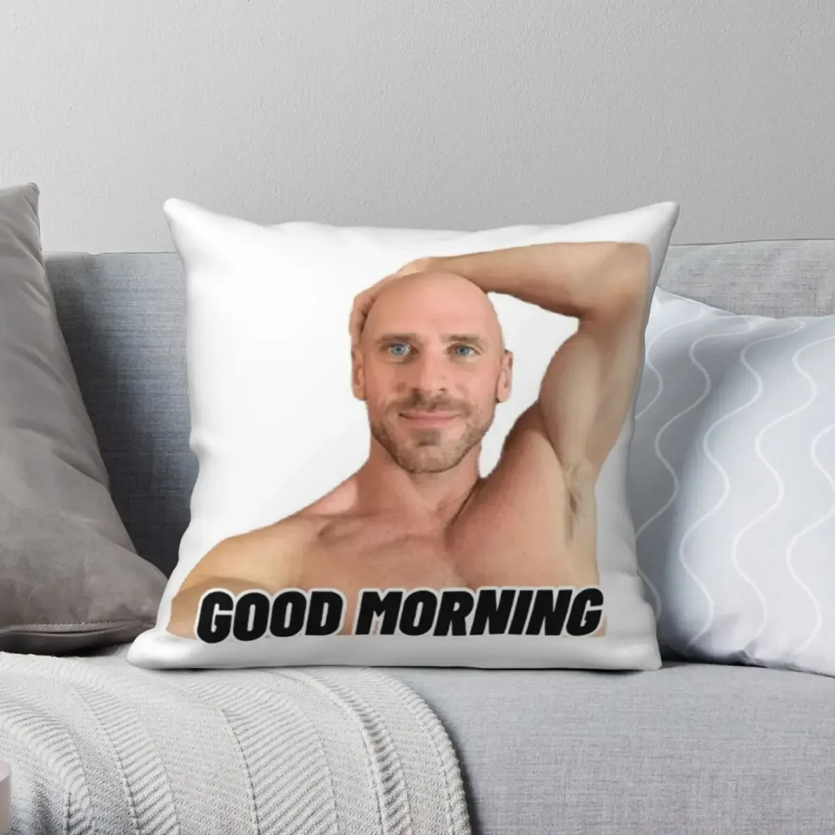 Johnny Sins Good Morning Square Pillowcase Polyester Linen Velvet Pattern Zip Decorative Room Cushion Cover