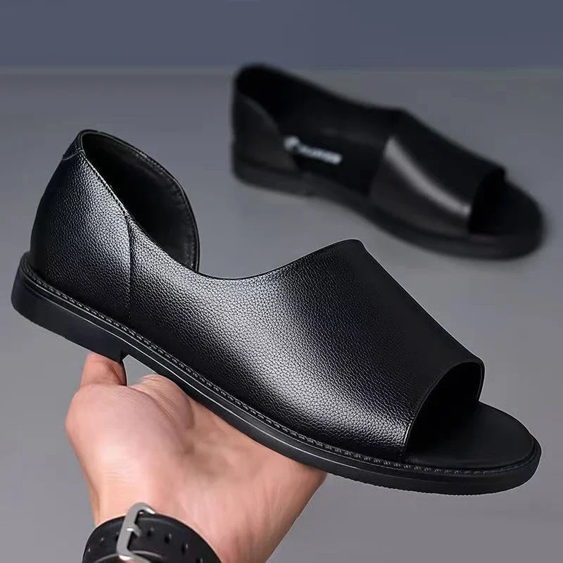 New Men Shoes Summer Fashion Genuine Leather Sandals Cow Lether Casual Slip-on Loafers Young Man Cool Beach Shoes