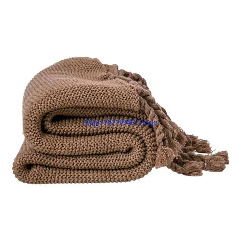 547F Chunky Knit Throw Blanket Solid Color Braided Tassels Soft Warm Sofa Shawl Cover