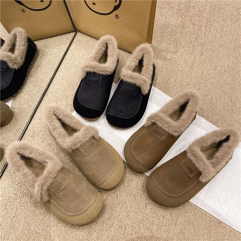 

Women Casual Shoes Loafers Fur New Spring Soft Round Toe Moccasin Slip-on Style Low Heel Casual Shoes Outdoor Leisure Versatile