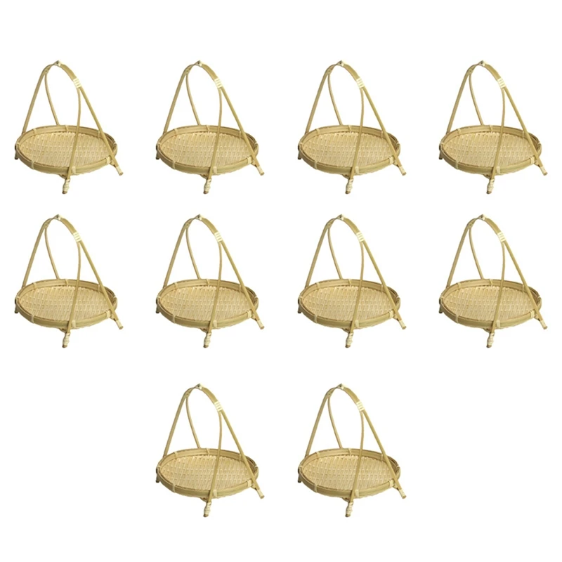 

10X Bamboo Weaving Straw Baskets Tier Rack Wicker Fruit Bread Food Storage Decorate Round Plate Stand Single Layer