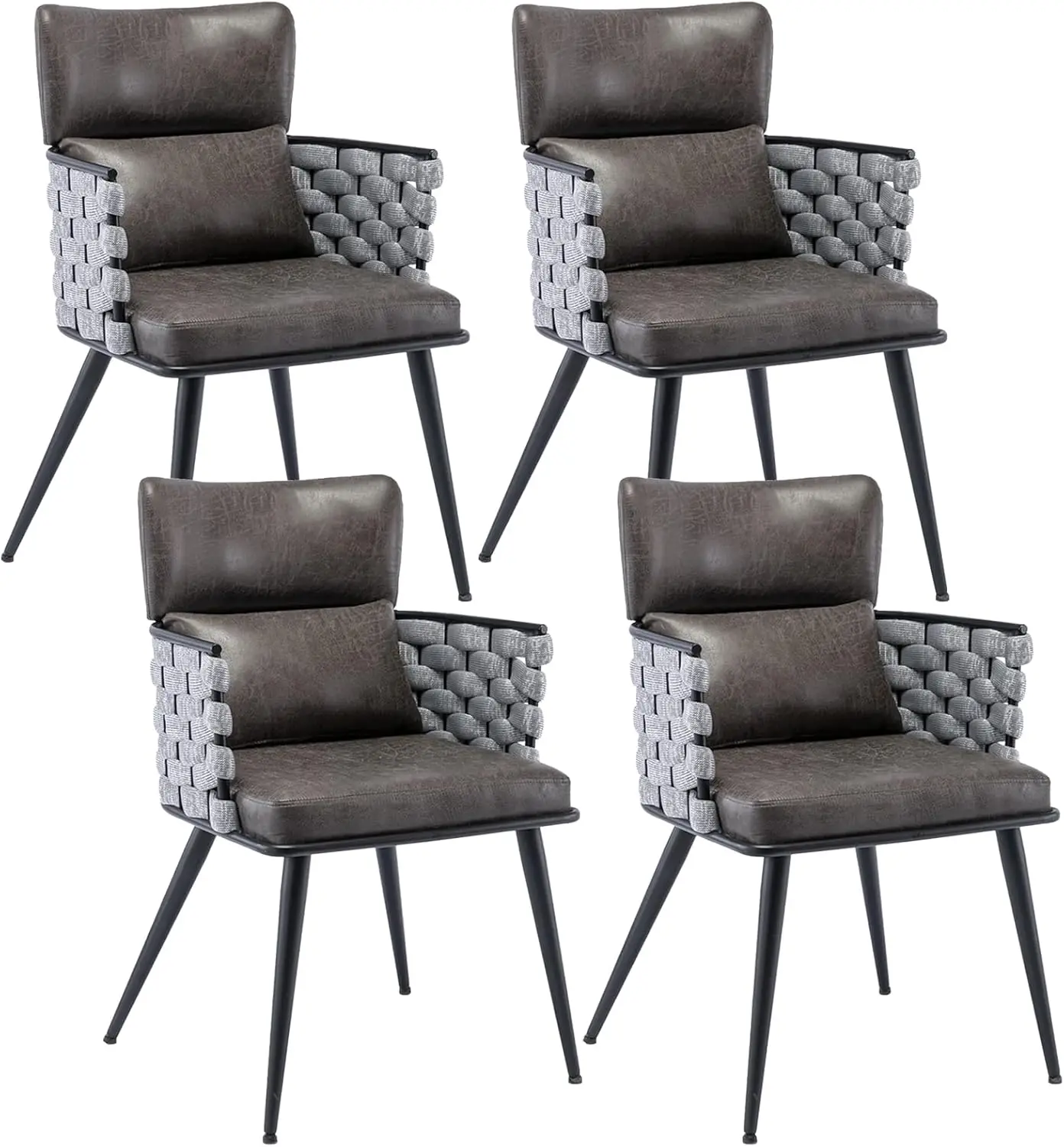 Mid-Century Modern Dining Chairs Set of 4, Handmade Woven Suede Fabric Dining Chairs with Metal Legs for Dining Room,Living Room