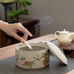 Creative Landscape Painting Ceramic Ashtray with Lid Sealed Storage Jar Large Capacity Cigar Ashtray Car Portable Storage Jar