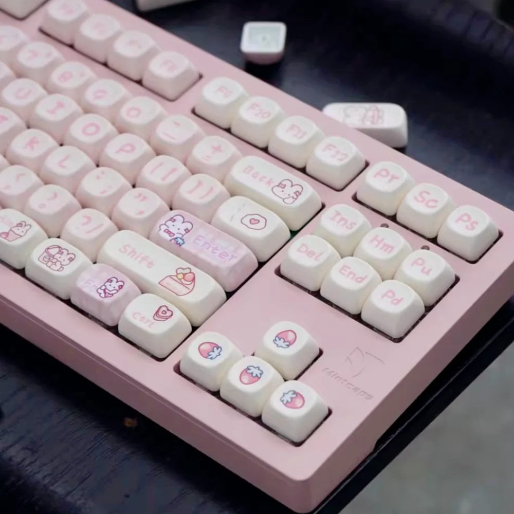 Pink Bunny Mechanical Keyboard, MOA Keycap Set, Girls PBT, Cute, Personalized, 148 Keys Large Full Set