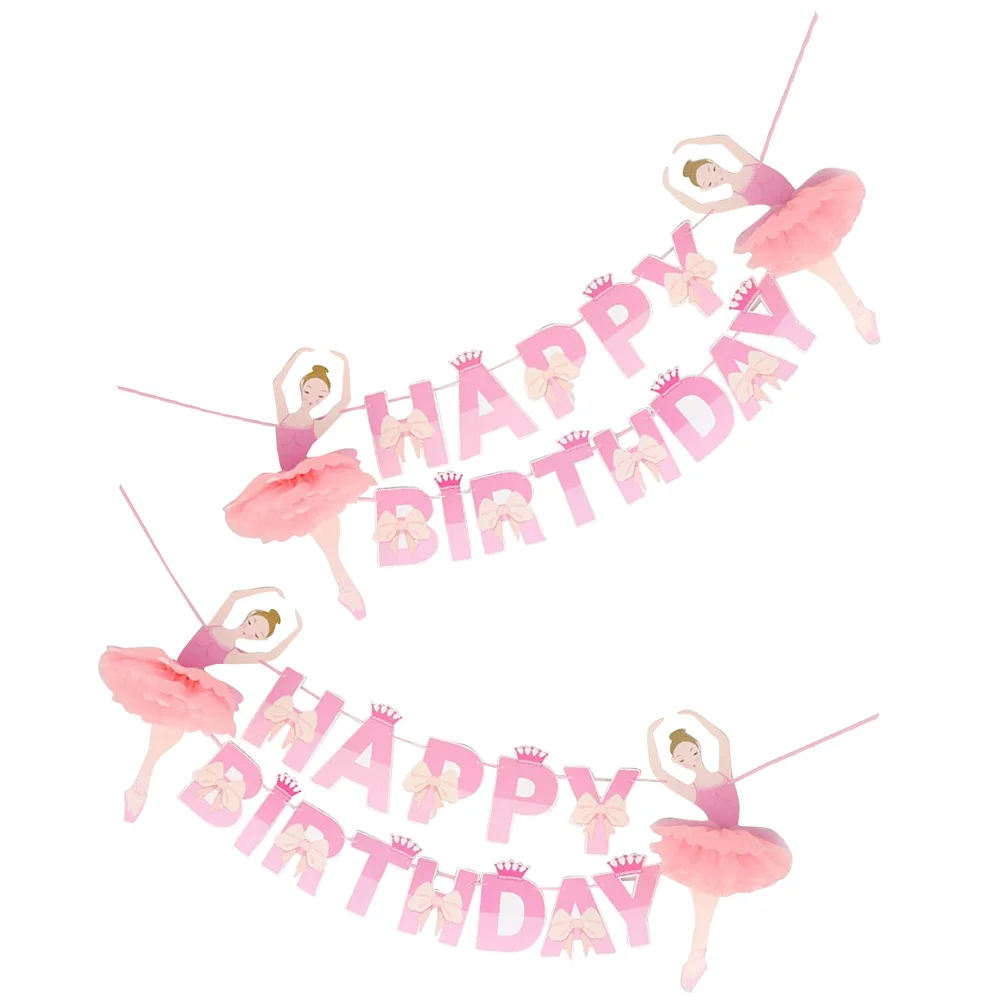

2 Pcs Lahua Birthday DIY Home Decoration Party Supplies The Banner Necessary Ballet Decorations Ornament Paper Jam Happy Pink