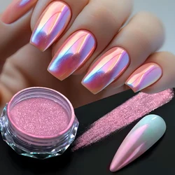 1Jar Moonlight Pearl Pink Gradient Nail Glitter Chrome Nail Powder Aurora Blusher Rubbing Dust Shell Mirror Pigment Nail Art Dec
