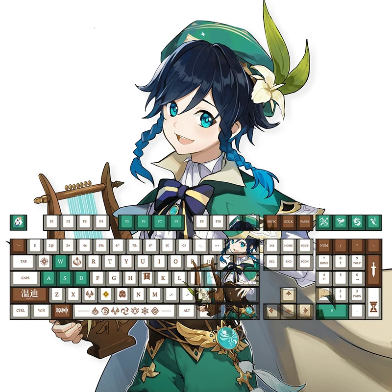 108 tasten Genshin Auswirkungen Venti Tastenkappen Mechanische Tastatur Dekoration Oem Höhe Anime Zubehör Cool Man Fans Cosplay Tastenkappen