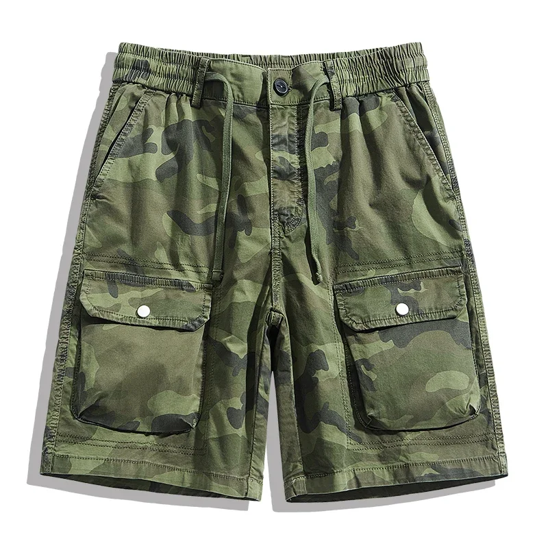 

Summer Men Cargo Shorts Cotton Washed Camouflage Multi-pocket Bermuda Casual Elastic Waist Short Pants Workout Cargo Shorts Male