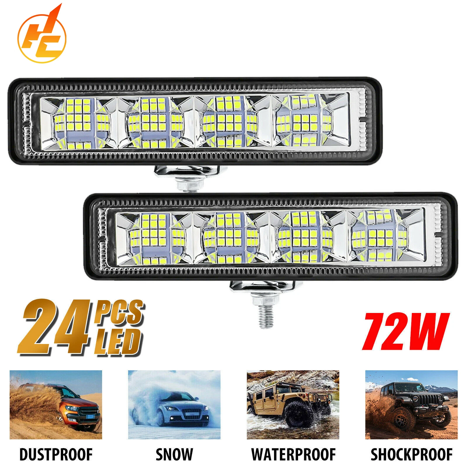 자동차 작업등 LED 바, 오프로드 SUV ATV 트랙터 보트 트럭 굴삭기, LED 콤보 빔, 4x4 24 LED 작업 바, 72W, 12V, 24V, 1 개