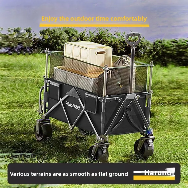 New camping cart foldable outdoor hand push picnic camp tow rod small trolley