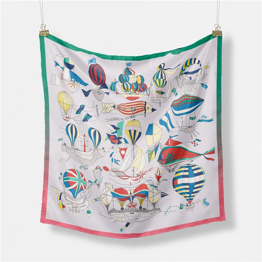 53cm Design Hydrogen Balloon Silk Scarf Woman Brand Square Scarf Bandana Luxury Headband Hijab Foulard Neckerchief
