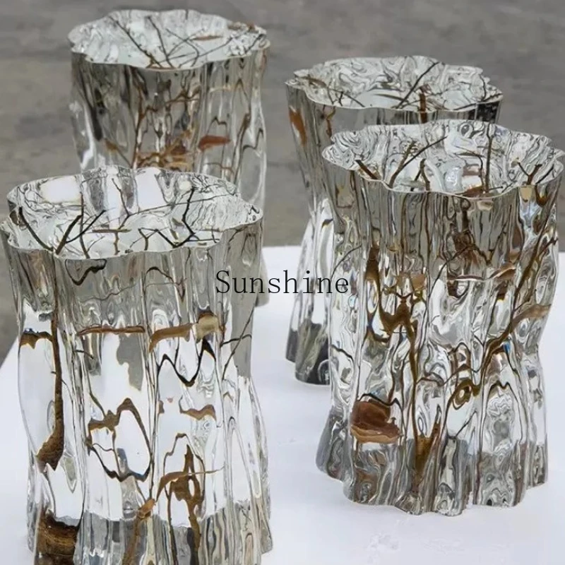 

Transparent epoxy pier crystal log tea stool ornament acrylic soft seat stool