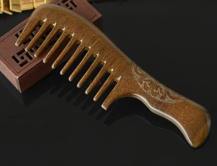 

Шелковая расческа из сандалового дерева черного золота, резная расческа с широкими зубцами, расческа с зубцами, креативная расческа