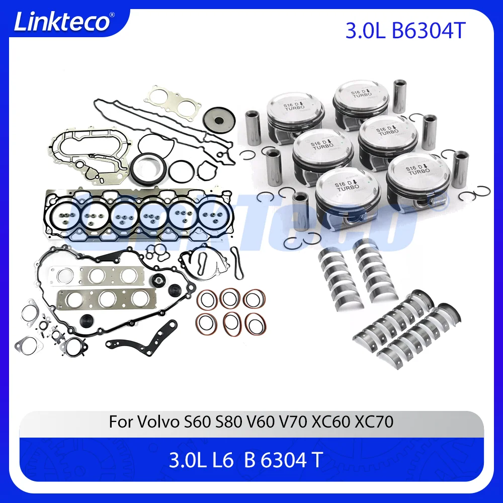 

Engine Repair Kit Full Head Gasket Piston With Ring Bearing Set Fit 3.0 L T B6304T For Volvo S60 S80 V60 V70 XC60 XC70 3.0 T6