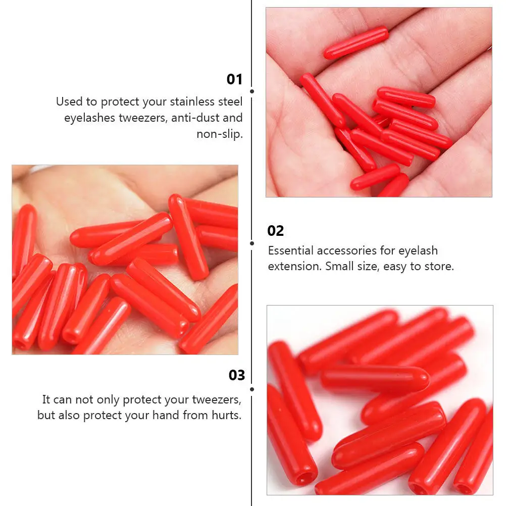 100Pcs Red Silicone Protective Covers for Eyelash Tweezers Non-Slip Small Tweezers Sleeve Case Silicone Tweezer Covers