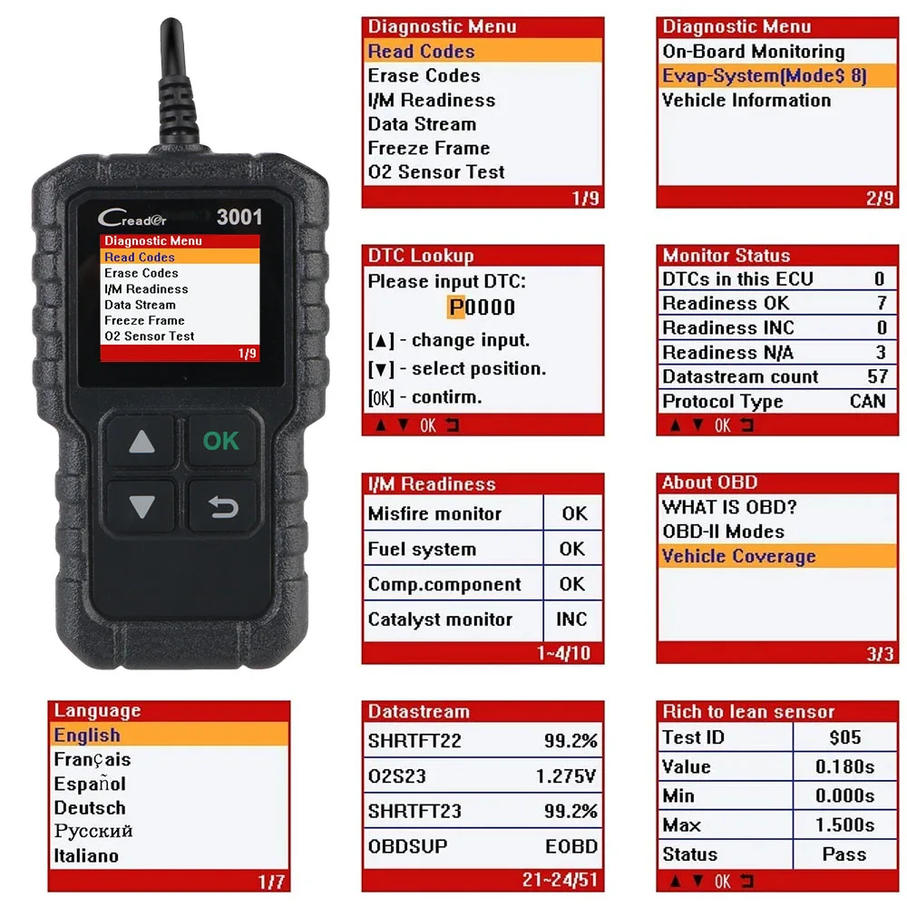 Icar2 Code Multilingual Support Full OBD2 Functions PK ELM327 V1.5 CR3001 OBD2 Scanner Auto Scan Diagnostic Tool X431