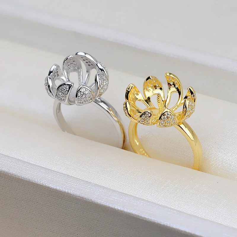 S925 Sterling Silver Semi Mount Ring Setting 9-11m Pearl Mounting Holder Size Adjustable for Women Jewelry Making Accessories