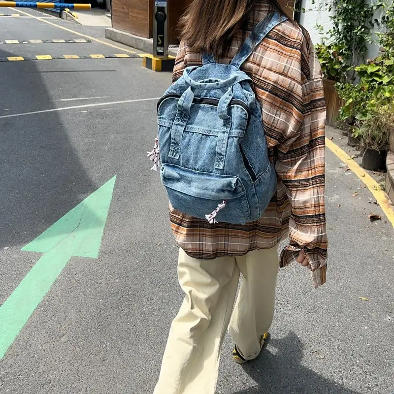 Miyagawa Backpack for Female Students Instagram Causal Large Capacity Denim Canvas Retro Travel School Backpacks Bag