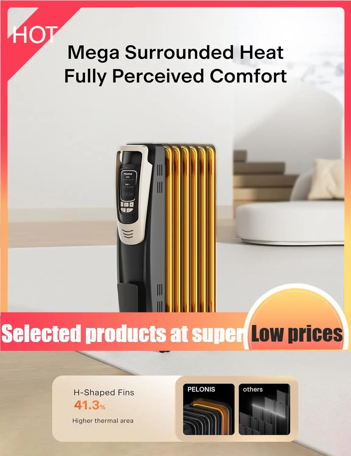 

Competitive Item-Champagne Oil Filled Radiator Heater With Remote And Thermostat, 5 Temperature Settings For Indoor Use Large Ro