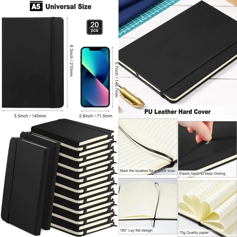 

Блокноты A5 в твердом переплете, 20 штук, с широкой линовкой, 5,5 x 8,3 дюйма, из искусственной кожи, с эластичной резинкой, оптом для дома и бизнеса