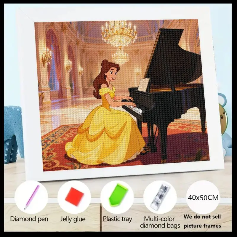

1 шт. элегантный комплект для алмазной живописи «Принцесса Диснея» в фортепиано 5D, «сделай сам», «Красавица и чудовище», мультфильм, полная дрель, круглый кристалл