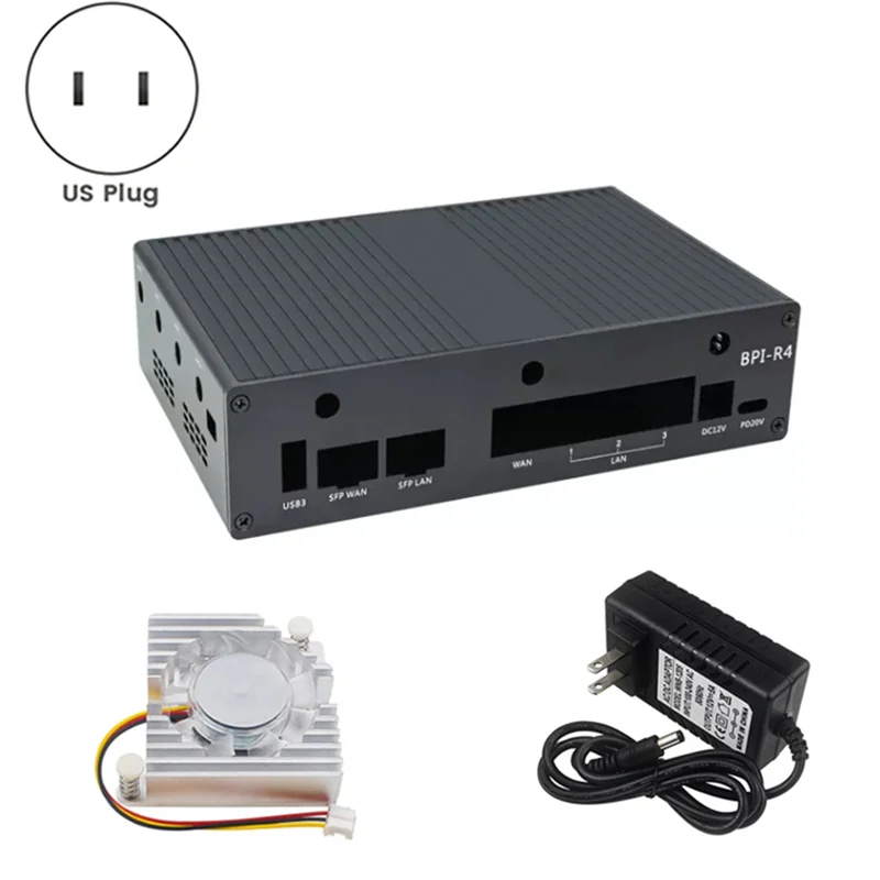 24-Hour Delivery For Banana Pi BPI-R4 Aluminum Case With Fan 12V 5A DC Power Supply For BPI R4 Development Board Accessories