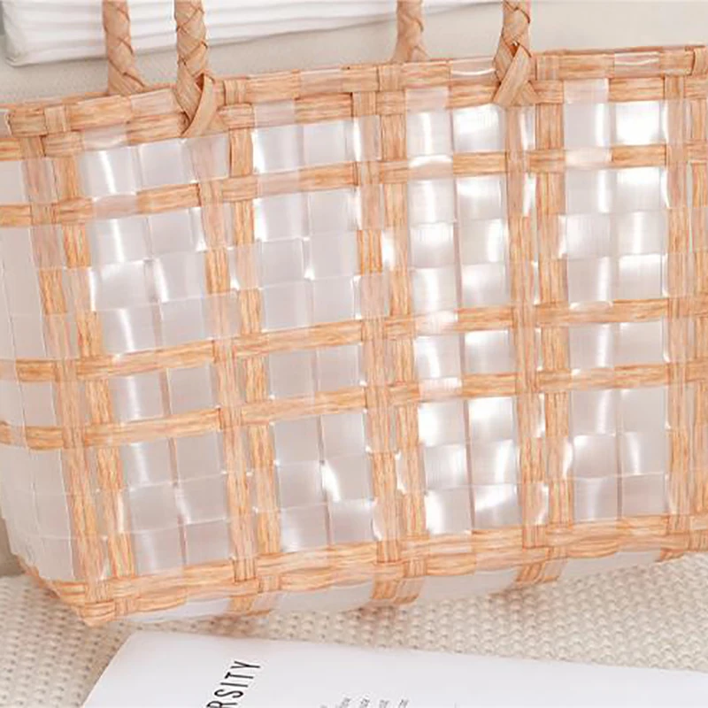 Fashionable Plastic Woven Vegetable Basket Bag New Single Shoulder Handbag