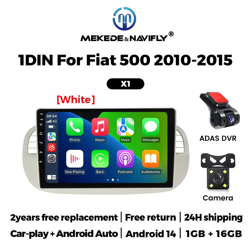 MEKEDE 9 inch Android 14 Autoradio Voor Fiat 500 2007-2015 Carplay + AUTO GPS Navigatie Multimedia Speler FM Audio Stereo Head Unit