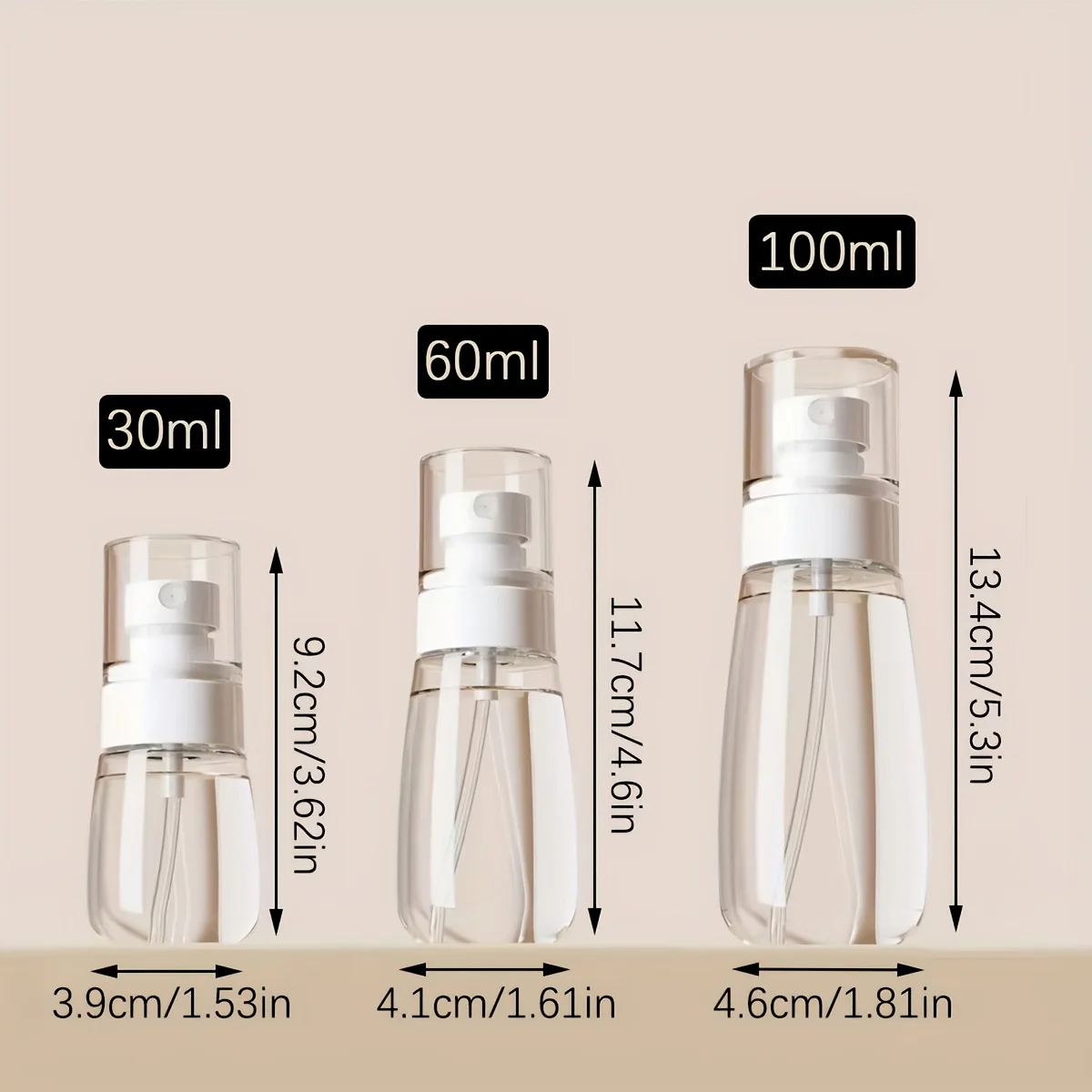 3pcs Set (30ml+60ml+100ml) Portable Transparent Spray Bottle Travel Perfume Atomizer Dispenser Bottle