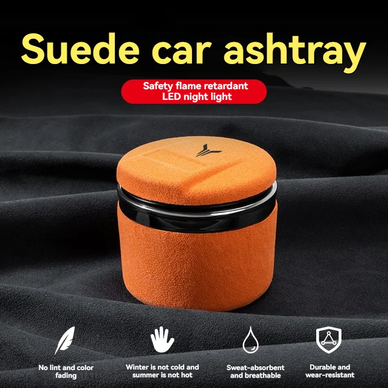 Car Suede Ashtray With Blue-Ray LED Light Creative Ceramic Ashtray Cigarette Holder with logo For Lantu VOYAH Car Accessories view 3