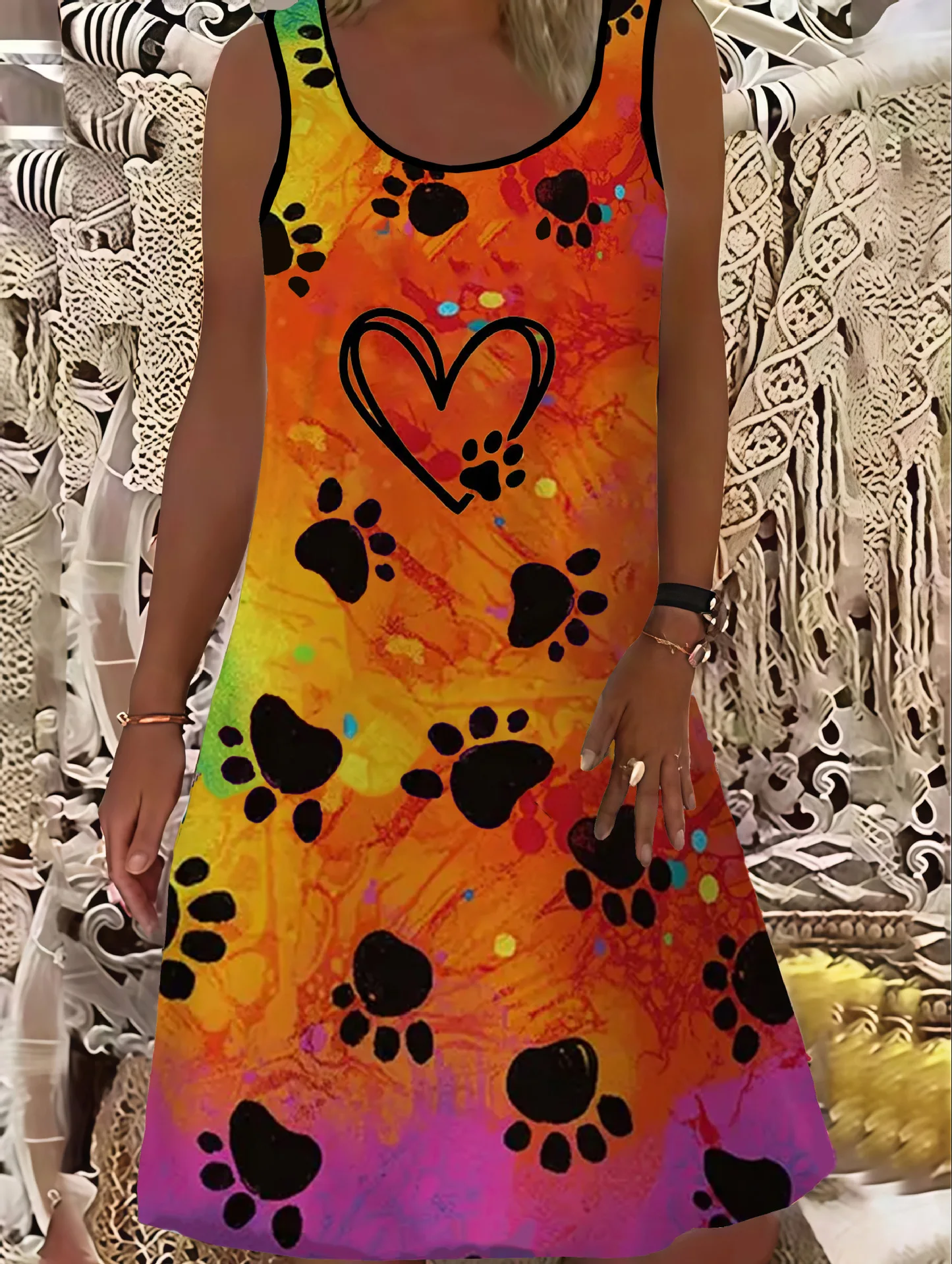 2025 Summer Dresses Fashion Elegant Women Round Neck Ethnic Style  Butterfly Print Dress Casual Plus Size Loose Sleeveless Dress