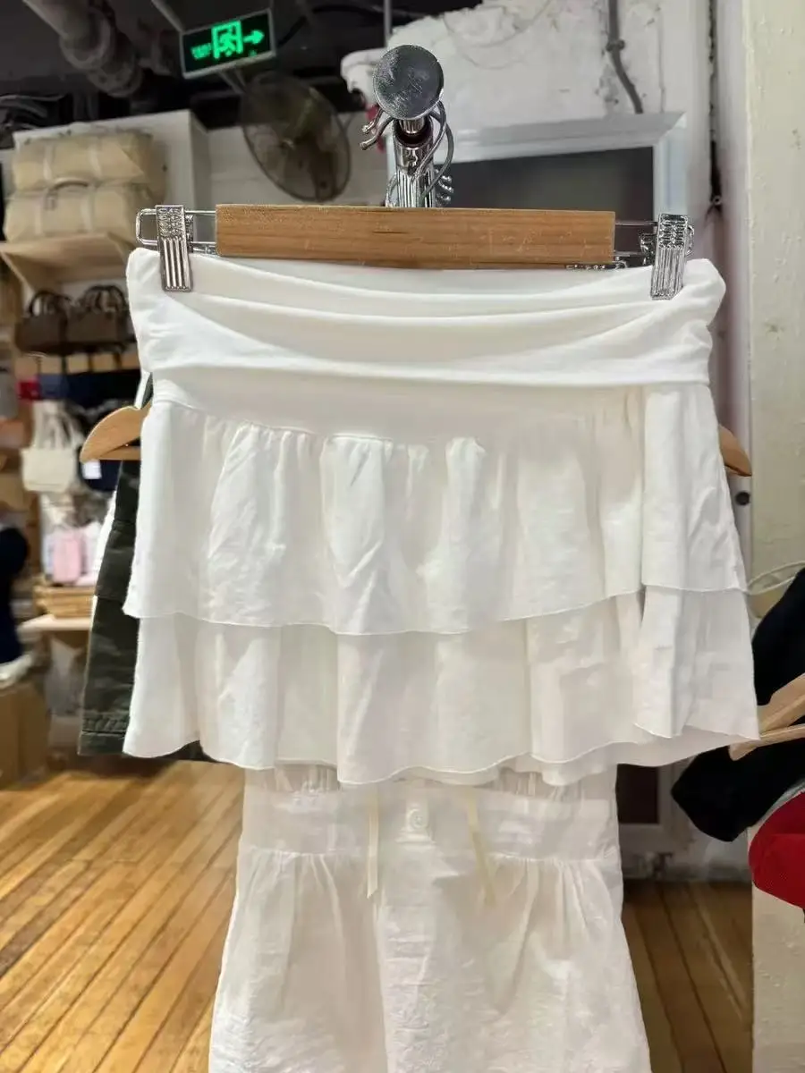 

White Tiered Mini Skirts Women Summer High Waist Chic Simple A-line Faldas Bottom Sweet Casual Fashion Ruffle Short Skirt Y2k