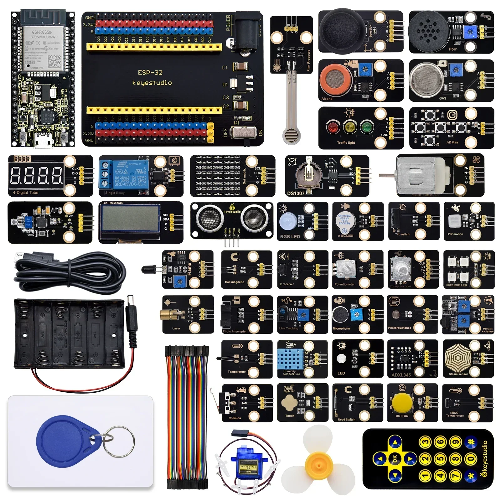 Keyestudio ESP32 센서 DIY 키트, 42 개 모듈 포함, ESP32 확장 보드, 아두이노 스템 프로그래밍 키트용 메인보드 포함, 42 in 1