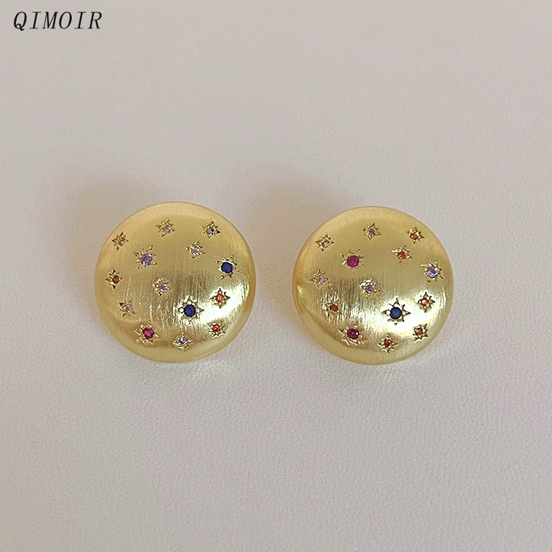 

Metal Round Post Earrings For Women Multi Colors Zircon Stones Fashion Jewelry Elegant Party Accessories Fancy New Styles C1673